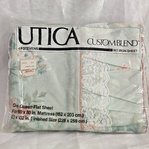 Vintage Utica Queen Floral Flat Sheet With Lace New Old Stock USA MADE